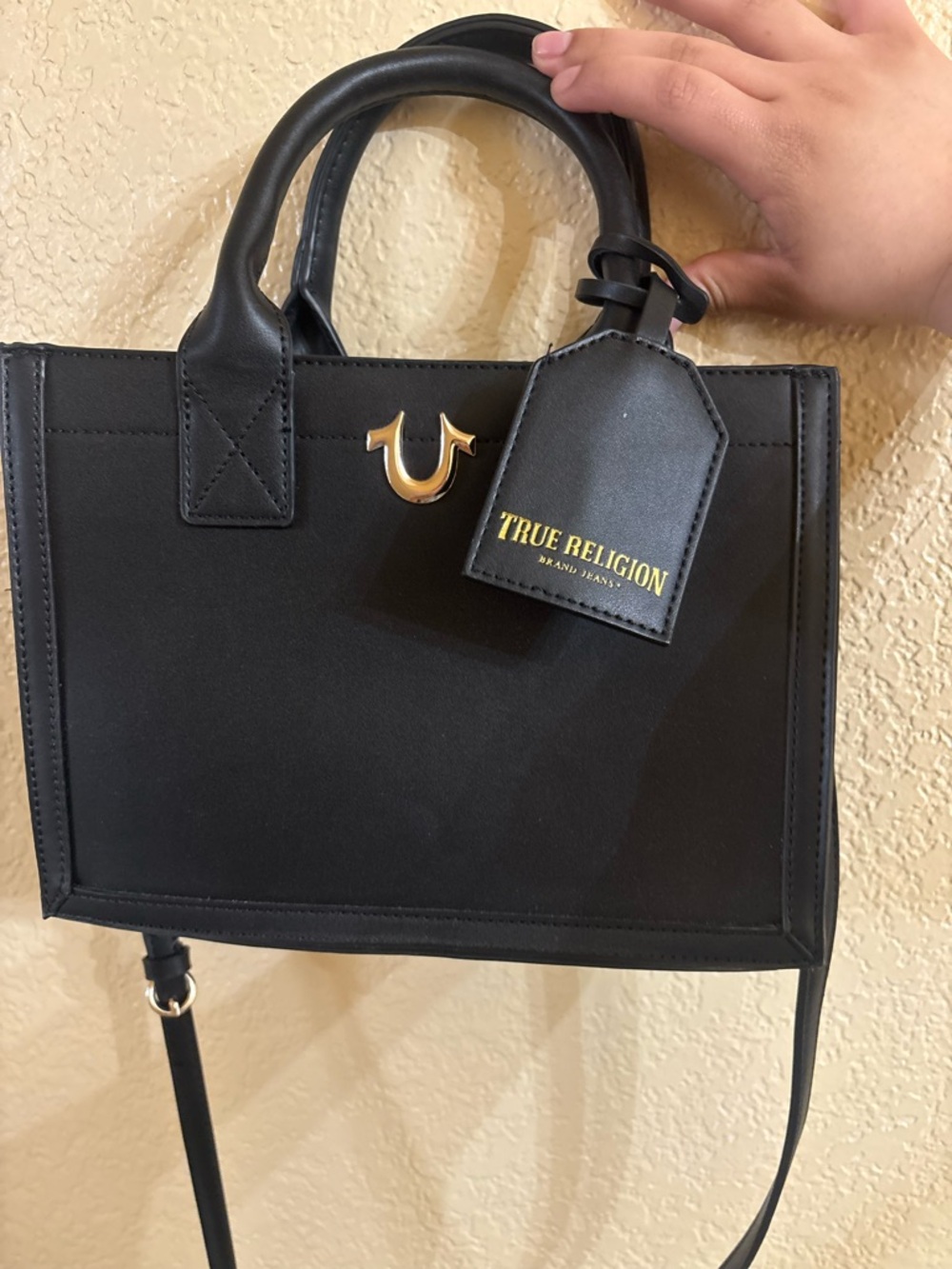 True Religion Black Satchel with Gold Logo Accent